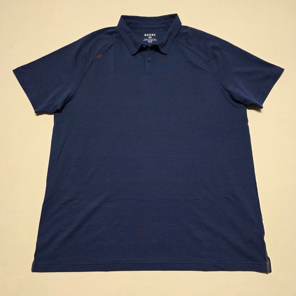 Rhone Men Delta Pique Polo Shirt Navy ShortSleeve XL Stretch Activewear Pullover